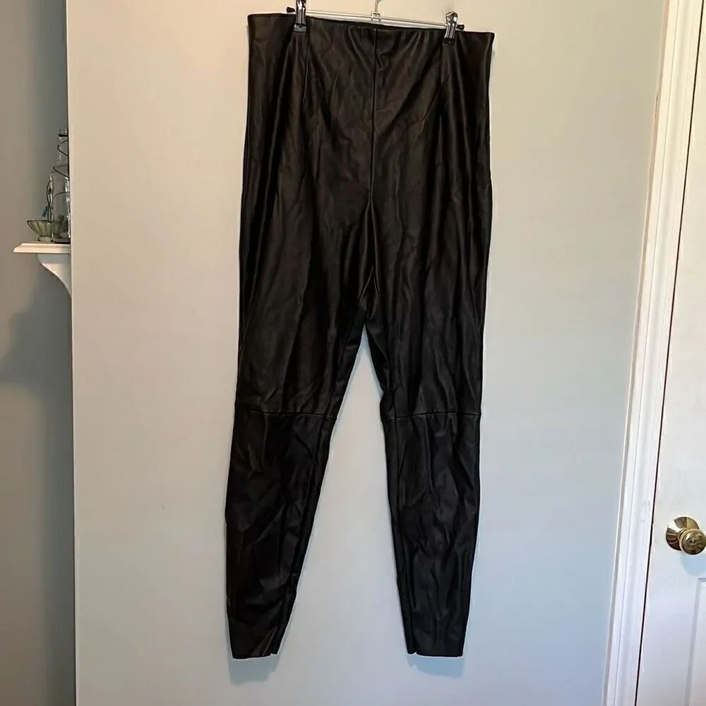 Asos Women's Black High Waisted Pull On Faux Vegan Leather Leggings Size 14